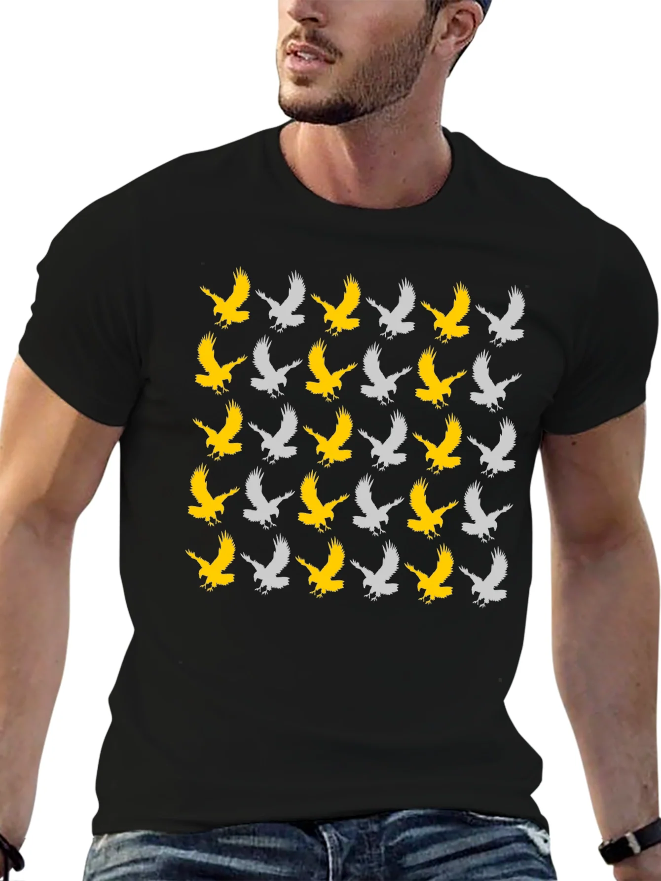 Eagle Pattern Tee - Black Cotton Graphic T-Shirt