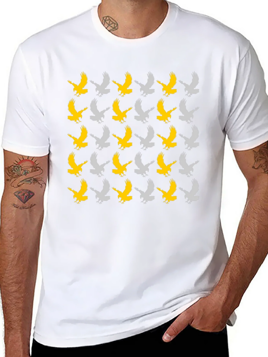 Eagle Pattern Tee - Black Cotton Graphic T-Shirt