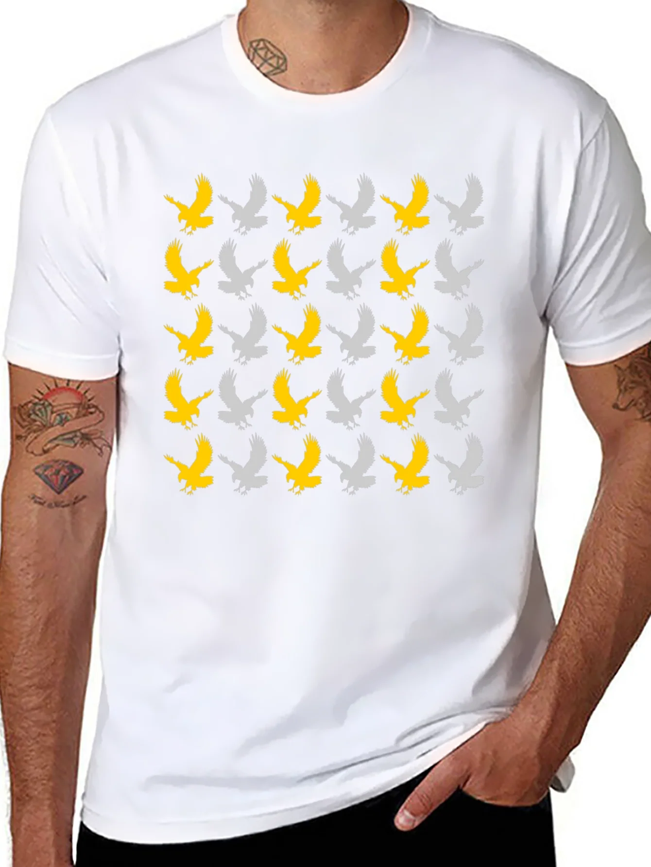 Eagle Pattern Tee - Black Cotton Graphic T-Shirt