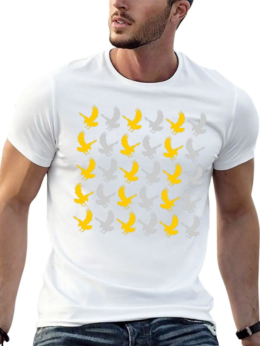 Eagle Pattern Tee - Black Cotton Graphic T-Shirt
