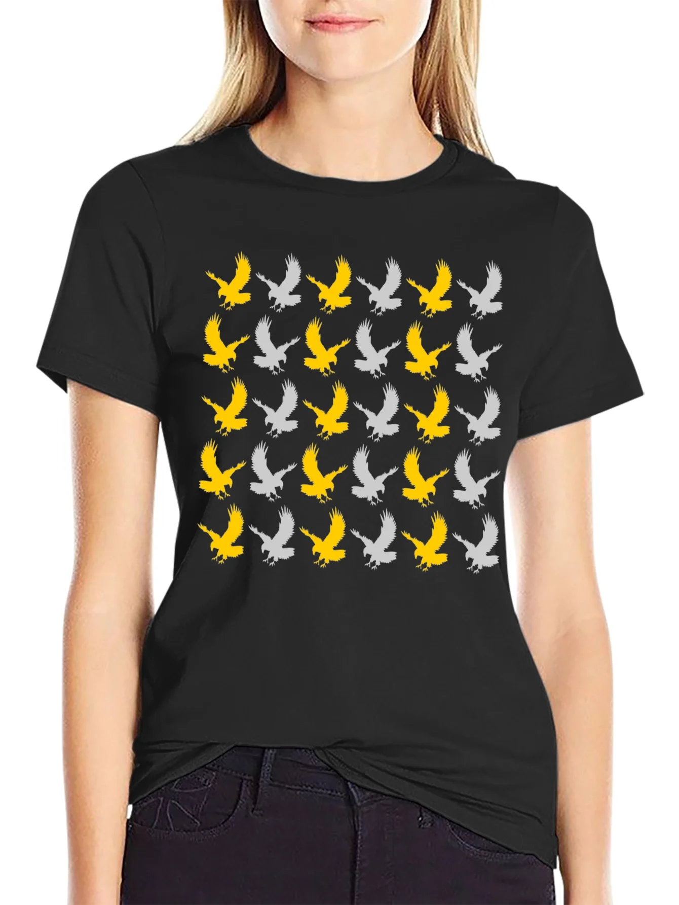 Eagle Pattern Tee - Black Cotton Graphic T-Shirt