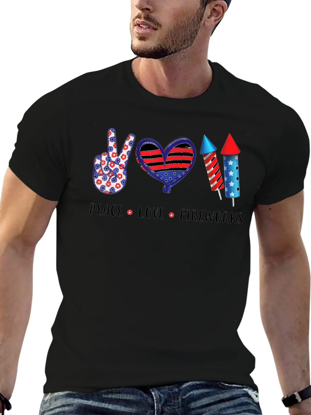 Patriotic Peace Love Fireworks T-Shirt