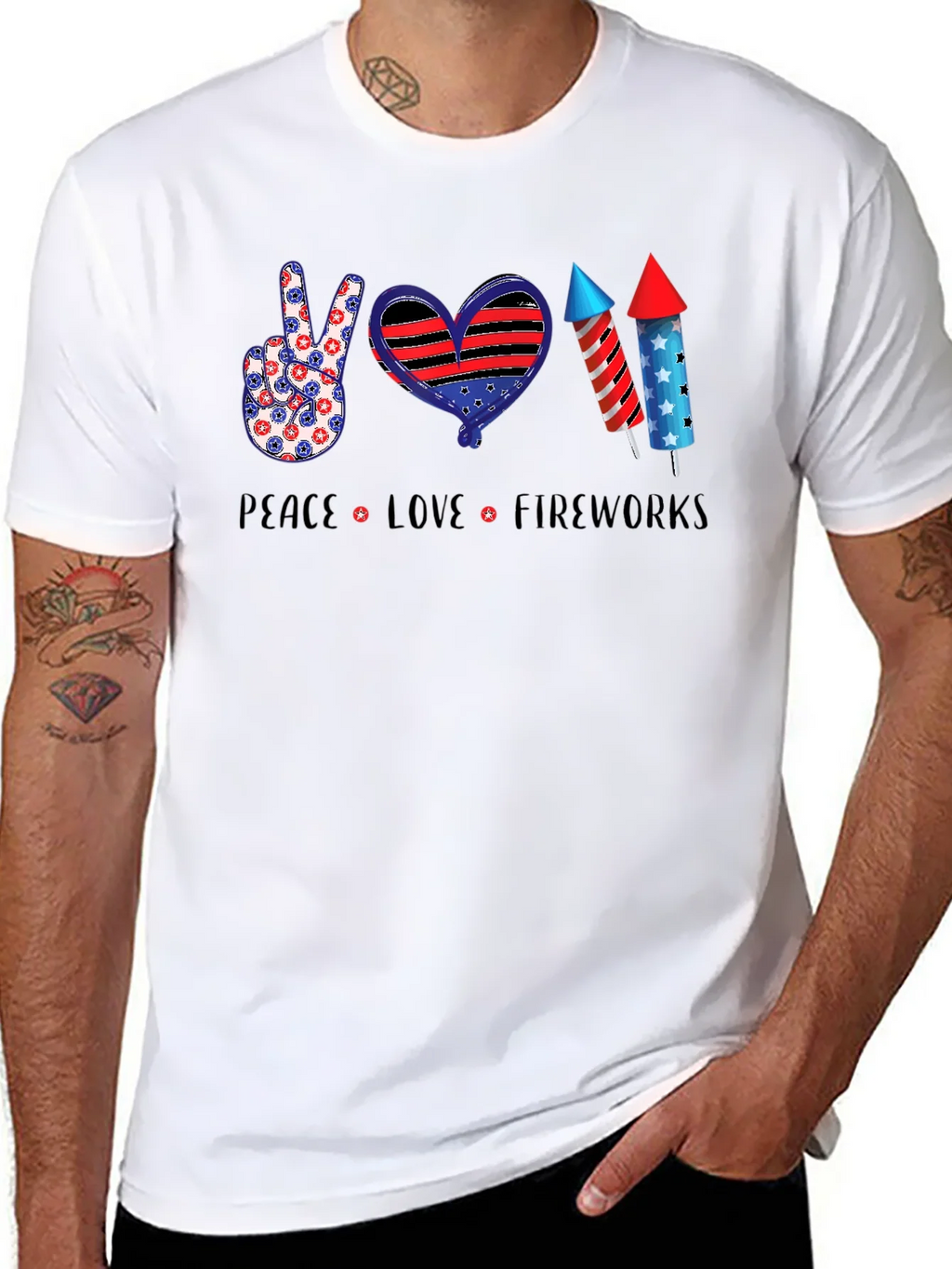 Patriotic Peace Love Fireworks T-Shirt