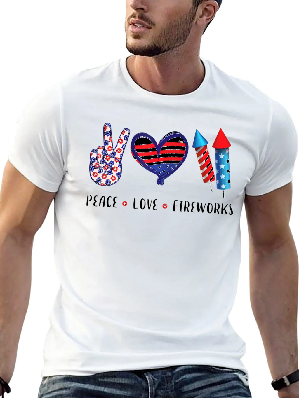 Patriotic Peace Love Fireworks T-Shirt