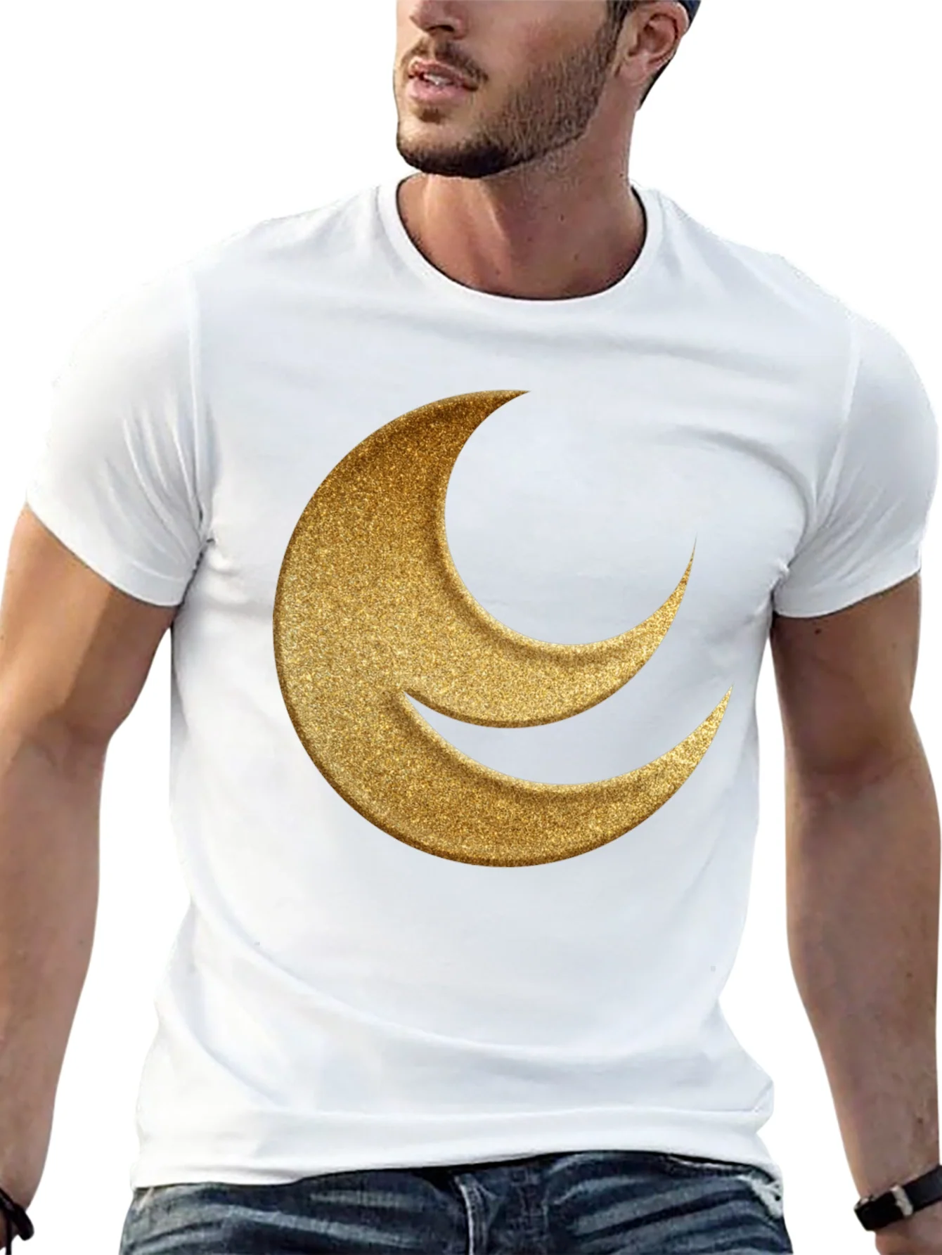 Golden Crescent Moon Black T-Shirt