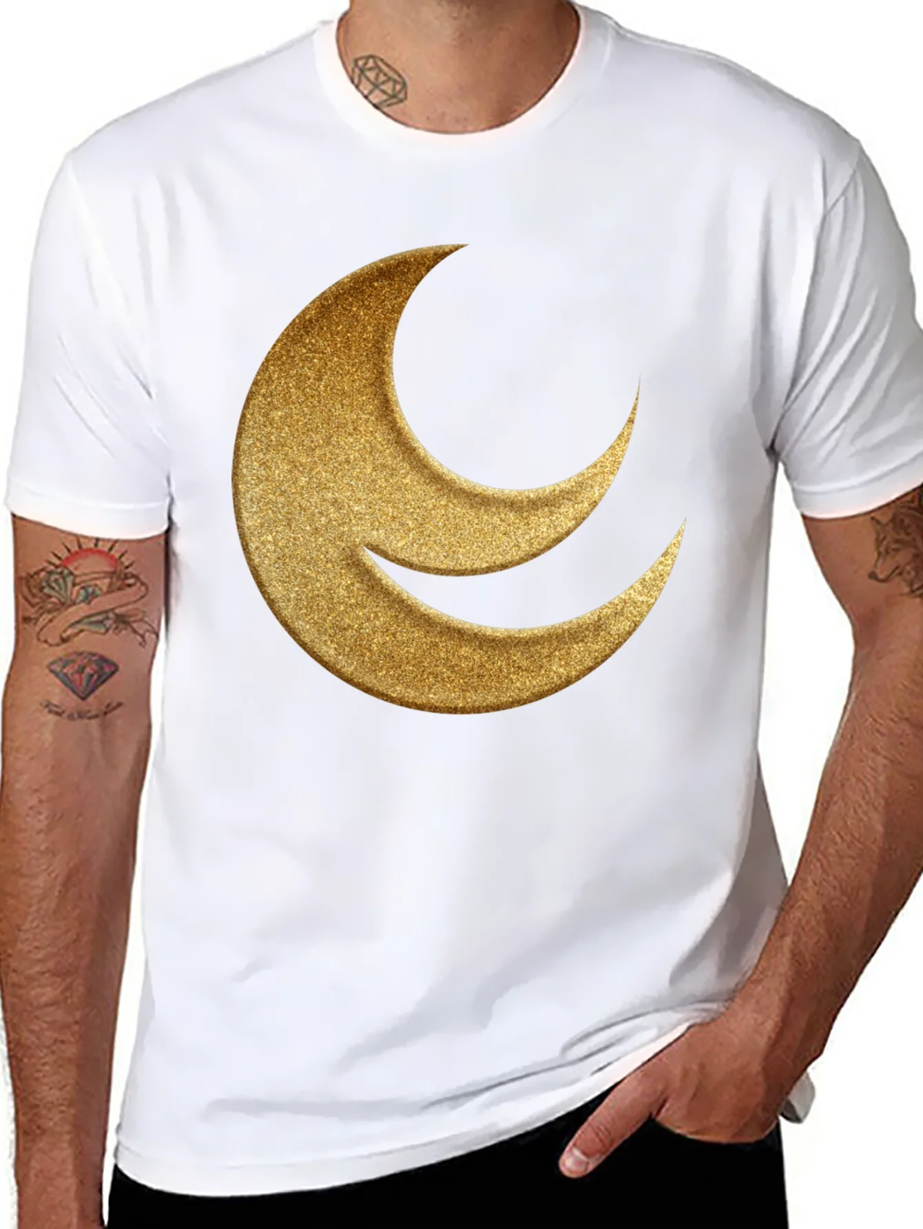 Golden Crescent Moon Black T-Shirt
