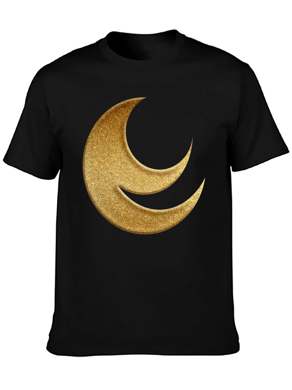 Golden Crescent Moon Black T-Shirt