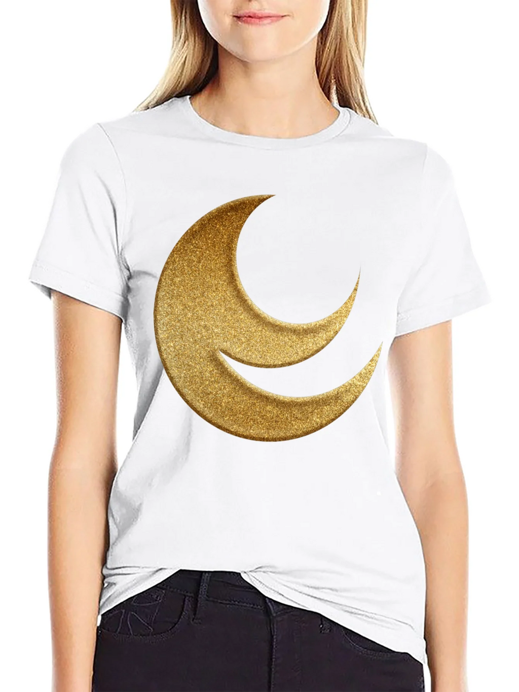 Golden Crescent Moon Black T-Shirt