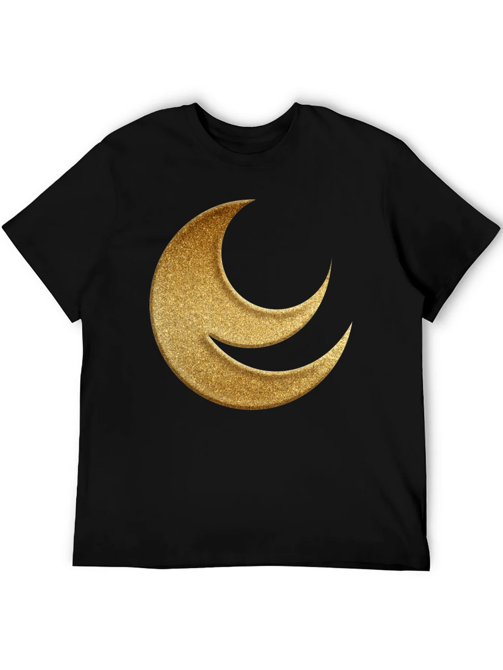 Golden Crescent Moon Black T-Shirt