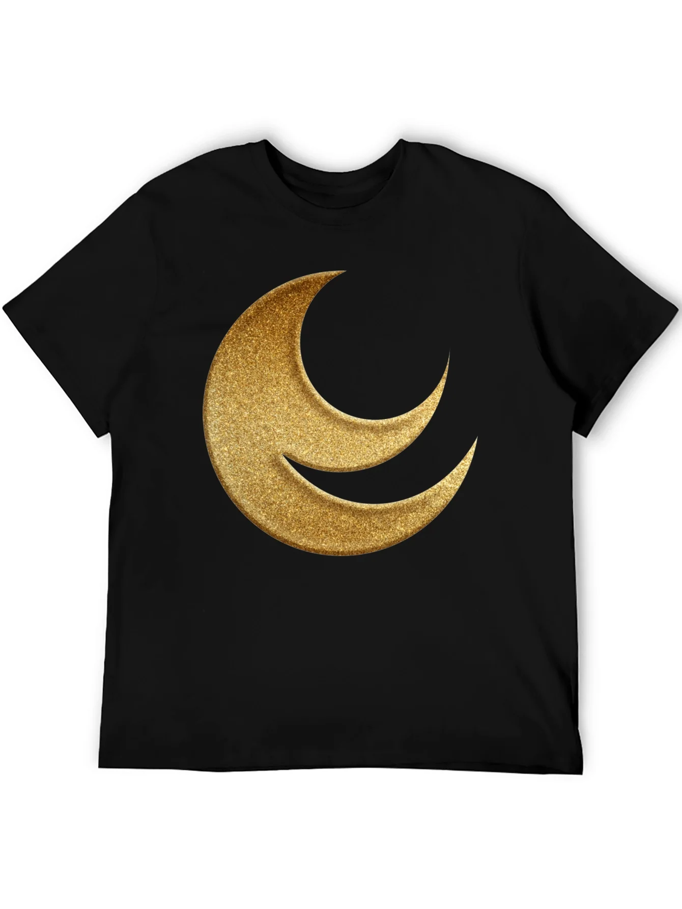 Golden Crescent Moon Black T-Shirt