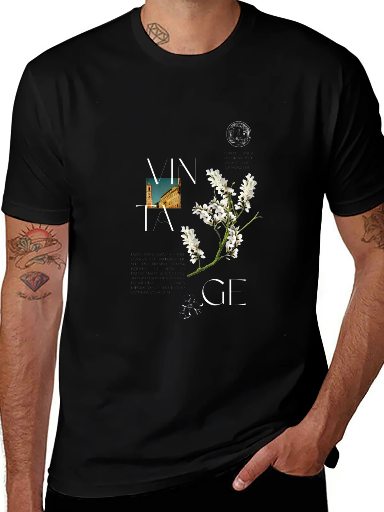 Vintage Floral Graphic T-Shirt - Classic Black Tee