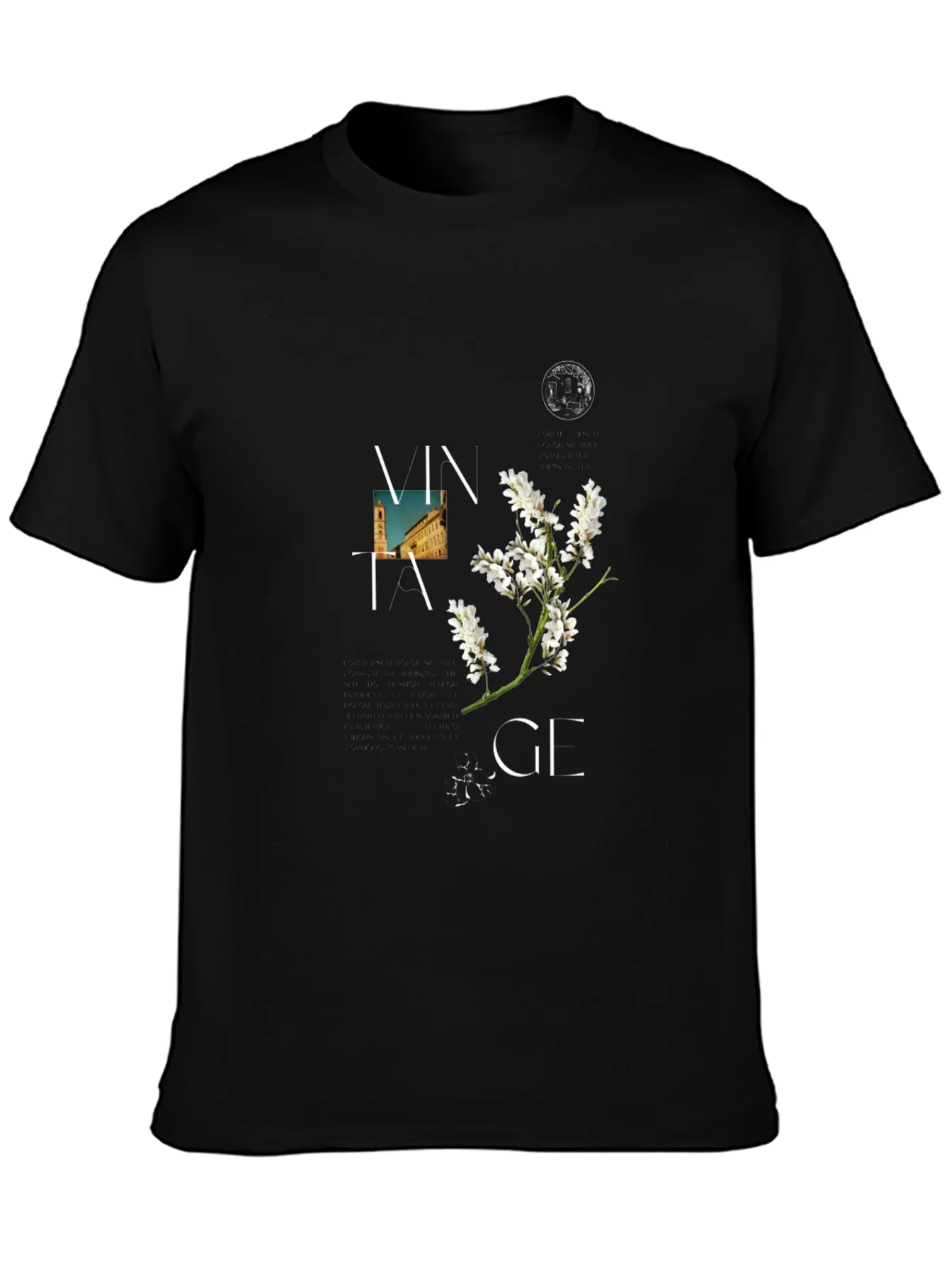 Vintage Floral Graphic T-Shirt - Classic Black Tee