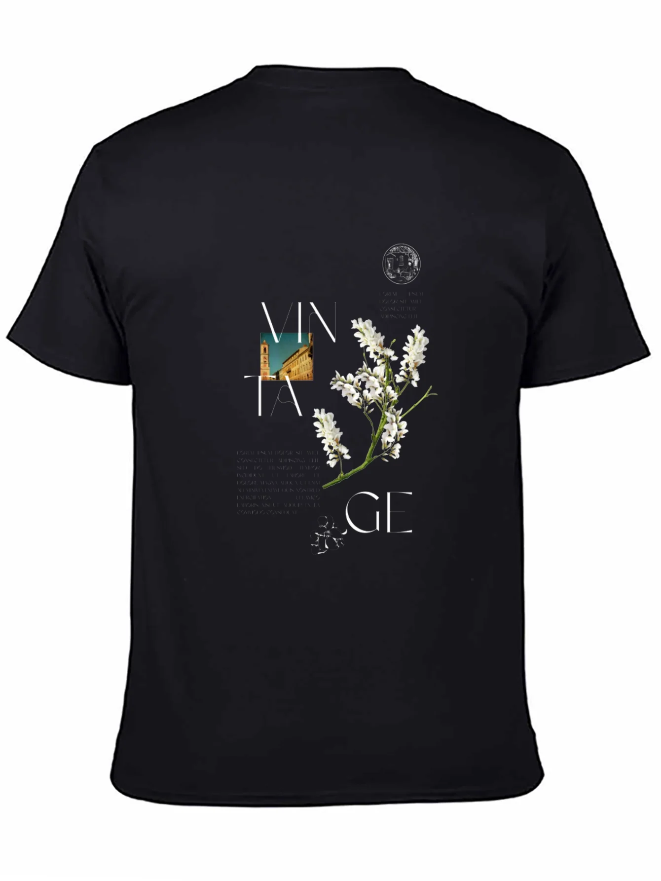 Vintage Floral Graphic T-Shirt - Classic Black Tee
