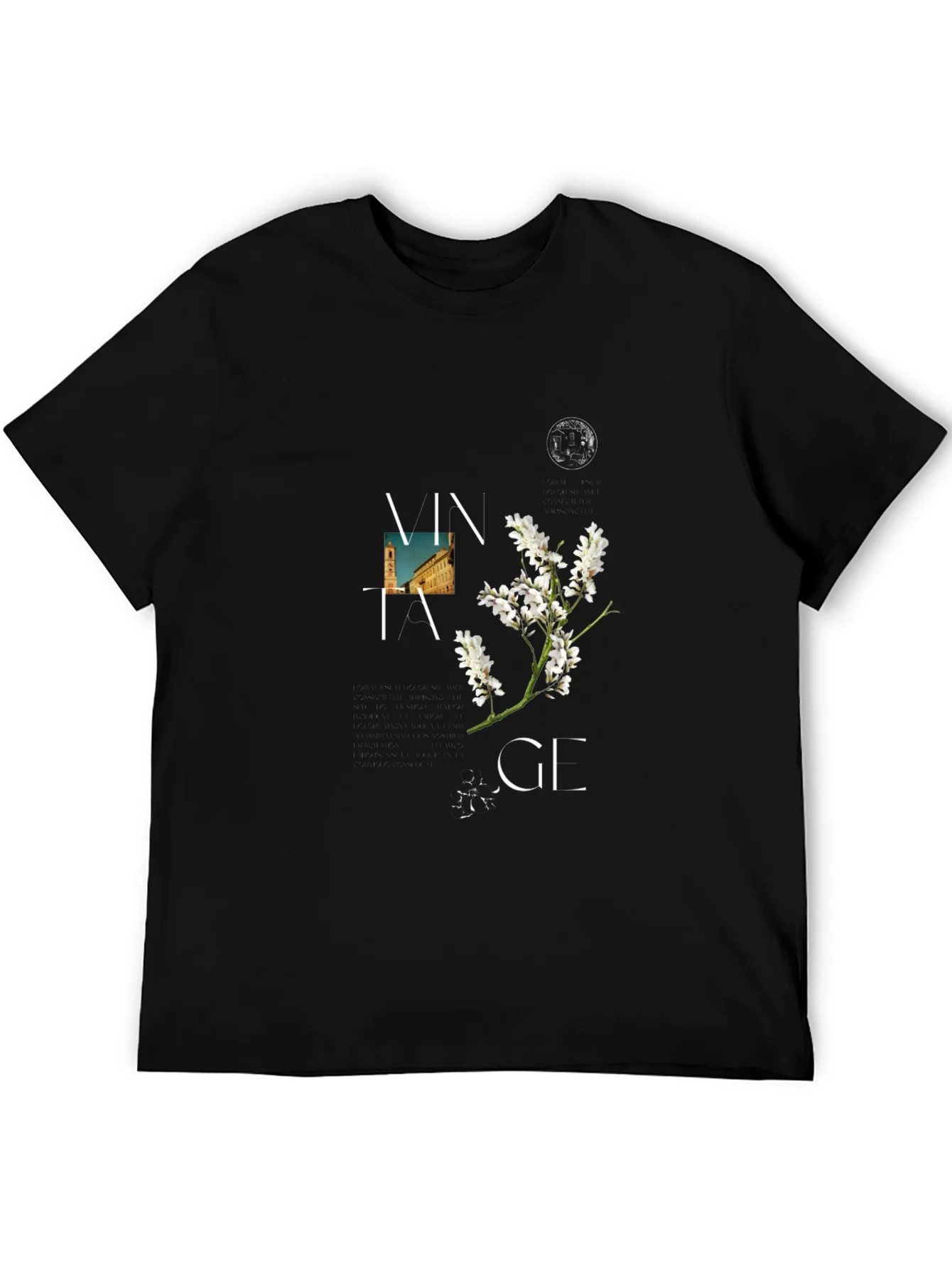 Vintage Floral Graphic T-Shirt - Classic Black Tee