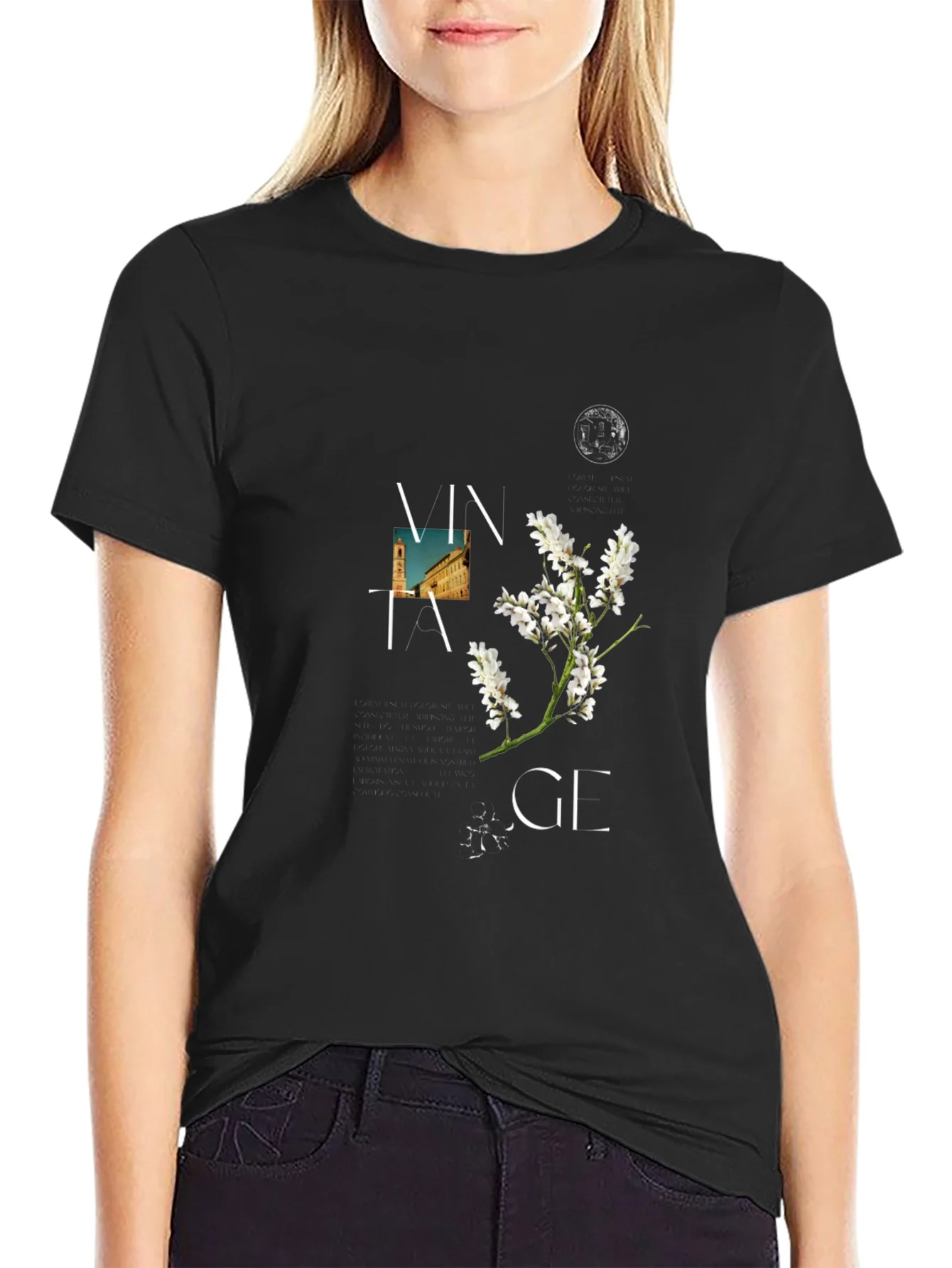 Vintage Floral Graphic T-Shirt - Classic Black Tee